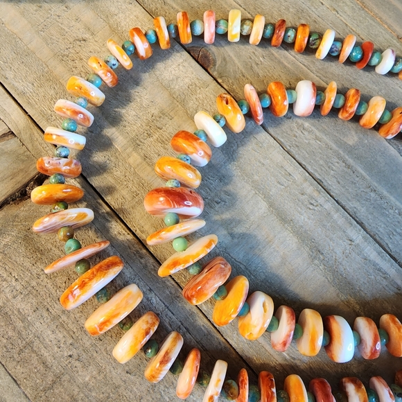 Navajo Helen Little Turquoise & Spiny Oyster Heishi 25" Double Strand Necklace - Picture 14 of 14